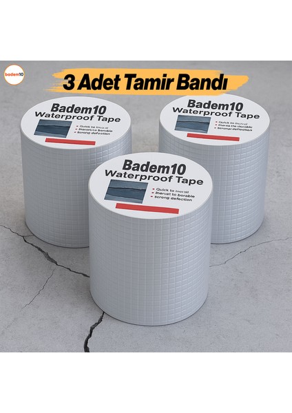 Çatı Izolasyon Bandı 3 Adet Tamir Bant 2 Metre Su Sızdırmazlık Geçirmezlik Yalıtım Çamur Çatlak Boru