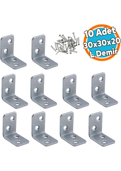 (10 Adet) Mobilya Eşya Dolap Duvara Sabitleyici Köşebent Bağlantı Aparatı L Demiri Gönye 30X30X20 mm