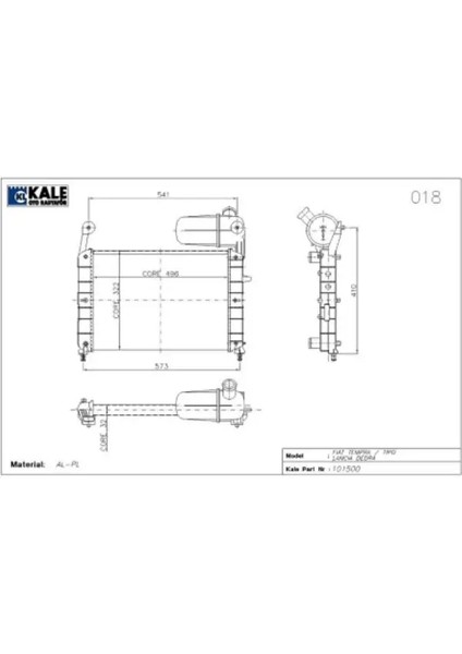 Motor Radyator Tempra Tıpo 1,6 S Sx Sxa Bıdonlu (2 Sıra Al+Pl) (496X322X32)