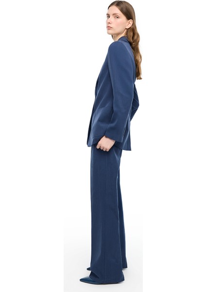 Lacivert Loresi Rahat Kalıp Yüksek Bel Pantolon fiyatları