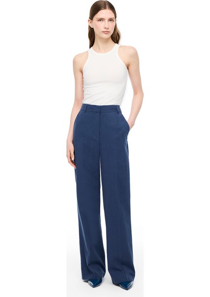 Lacivert Loresi Rahat Kalıp Yüksek Bel Pantolon modelleri