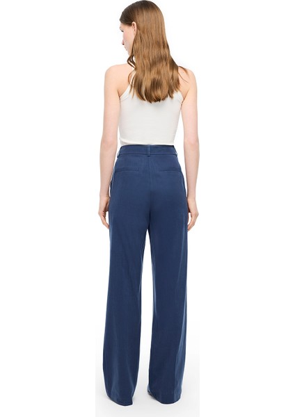 Lacivert Loresi Rahat Kalıp Yüksek Bel Pantolon fırsatları
