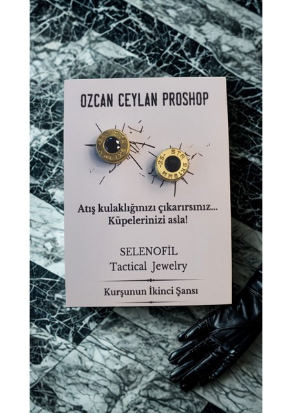 Kaplamalı Taşlı Mermi Küpe Çifti