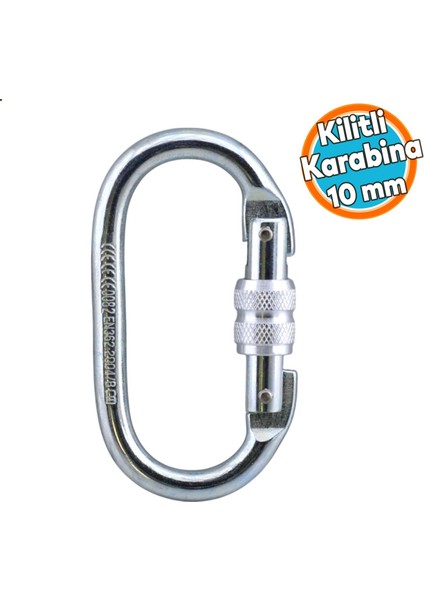 Oval Kilitli Karabina 10 mm Kanca Paslanmaz Çelik Kilit Tırmanma Kamp Ekipman Tırmanış Ip Askı Kilid