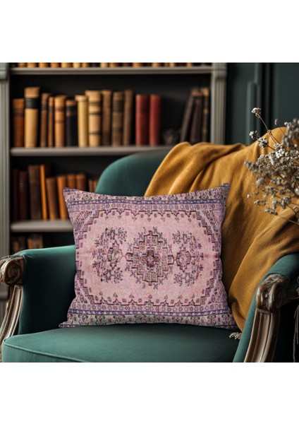 Lila Etnik Desenli Baskı Kırlent Kılıfı