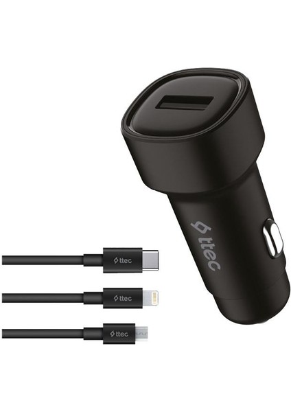 Smartcharger 2.4A Araç Şarj Aleti + Trio Kablo