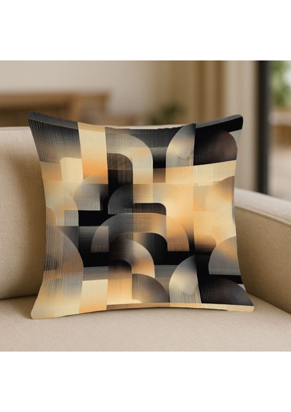 Modern Tarz Bej Desenli Kırlent Kılıfı – 43X43 Cm, Çift Taraflı, Fermuarlı, Yıkanabilir