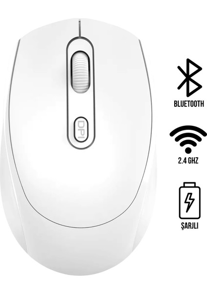 🖱️ 1200 Dpı Şarjlı Bluetooth + 2.4ghz Kablosuz Mouse | Type-C Girişli, Sessiz, Siyah Wireless