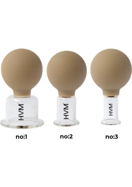 Silikon Vakumlu Cam Masaj Kupası 3'lü Set, Kuru Kupa Set No:1, No:2 ve No:3