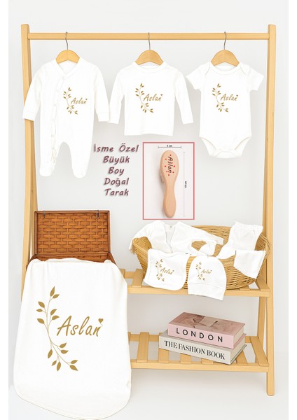 Kız Erkek Bebek %100 Pamuk Isime Özel Organik Baskılı Hastane Çıkışı Isimli Fırca Hediye Set STL7032