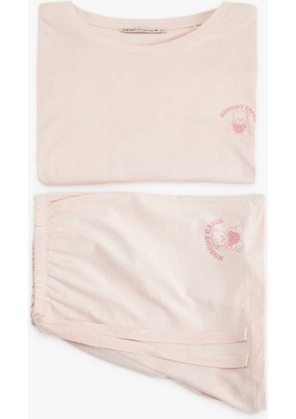 Yeni Sezon Pamuklu Beli Bağcıklı Kısa Kollu Şortlu Pijama Takımı