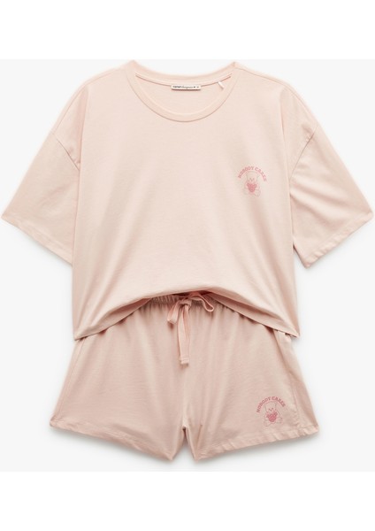 Yeni Sezon Pamuklu Beli Bağcıklı Kısa Kollu Şortlu Pijama Takımı