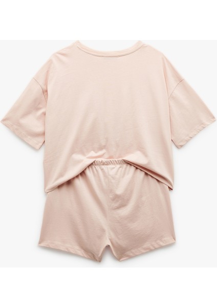 Yeni Sezon Pamuklu Beli Bağcıklı Kısa Kollu Şortlu Pijama Takımı