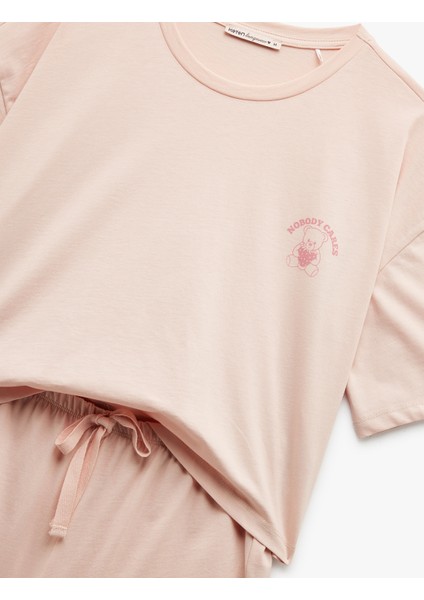 Yeni Sezon Pamuklu Beli Bağcıklı Kısa Kollu Şortlu Pijama Takımı
