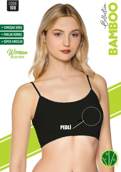 Kadın Bambu Ip Askı Pedli Büstiyer Siyah Rengi
