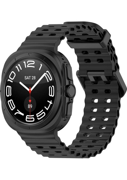 Galaxy Watch Ultra 47MM Tlzn KRD-118 Tırtıklı Tasarım Silikon Kordon-Siyah