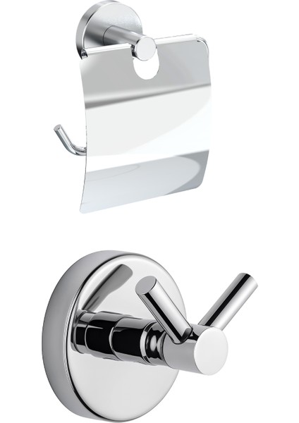 Dolce Kapaklı Kağıtlık ve Ikili Bornoz Havlu Askılığı 2'li Banyo Seti