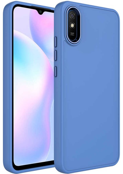 Xiaomi Redmi 9A Kılıf Metal Çerçeve ve Buton Tasarımlı Silikon Tlzn Luna Kapak-Lavendery Gray
