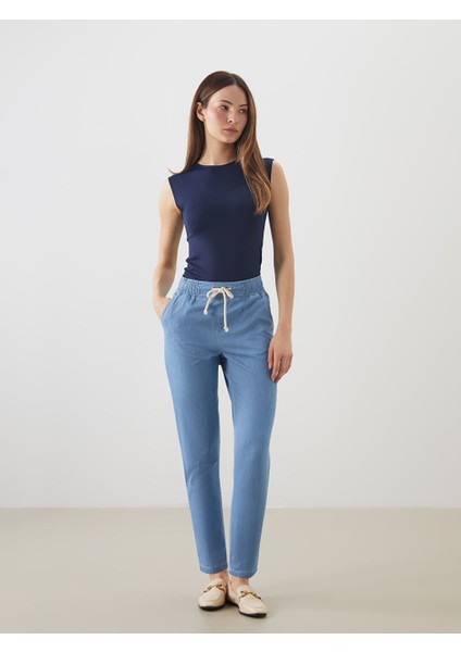 Yeni Sezon Beli Lastikli Paperbag Kadin Jean Pantolon - S5GN61Z8