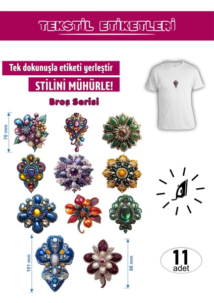 Ütü ile Yapışan Kıyafet Etiketi Broş Rozet Serisi 11LI Set