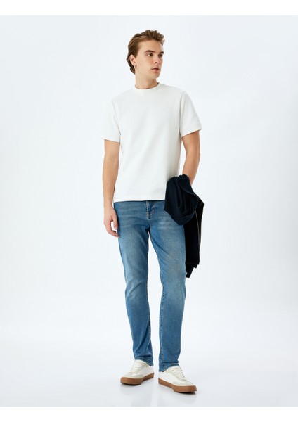 Yeni Sezon Pamuklu Düğmeli Slim Fit Jean Pantolon - Brad Jean