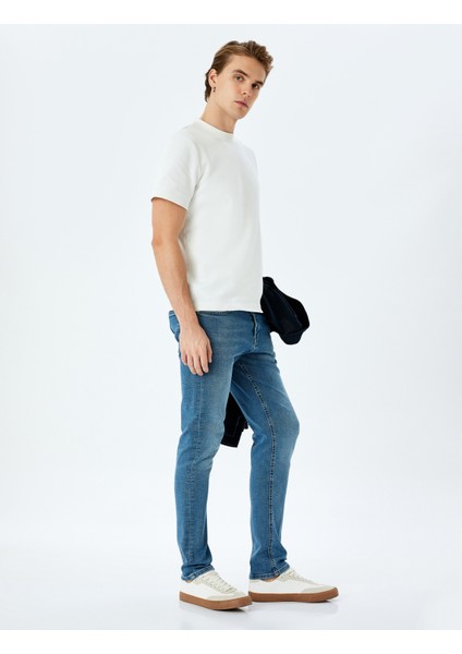 Yeni Sezon Pamuklu Düğmeli Slim Fit Jean Pantolon - Brad Jean