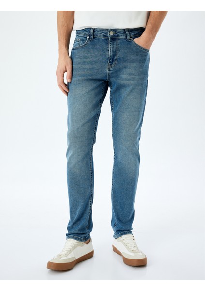 Yeni Sezon Pamuklu Düğmeli Slim Fit Jean Pantolon - Brad Jean