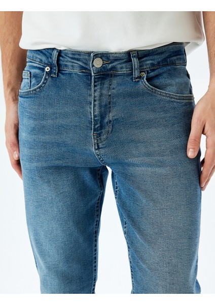 Yeni Sezon Pamuklu Düğmeli Slim Fit Jean Pantolon - Brad Jean
