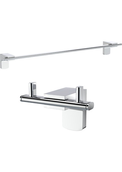 Premium Ikili Bornoz Askılık + Uzun Havluluk 48 cm 2'li Banyo Aksesuar Seti