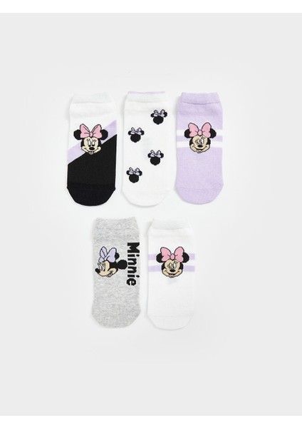 Yeni Sezon Minnie Mouse Desenli Kiz Cocuk Patik Corap 5'li - S5FI30Z4