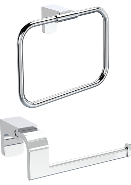 Premium Paslanmaz Kare Havluluk ve Kapaksız Tuvalet Kağıtlık Banyo Seti