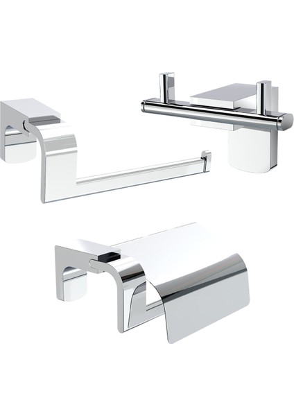 Premium Kapaklı Kağıtlık + Kapaksız Kağıtlık + Ikili Bornoz Askılık Banyo Seti