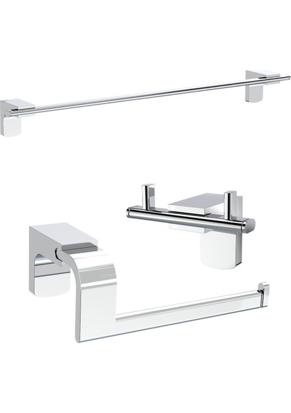 Premium Ikili Bornoz Askılık + Uzun Havluluk + Kapaksız Kağıtlık Banyo Seti