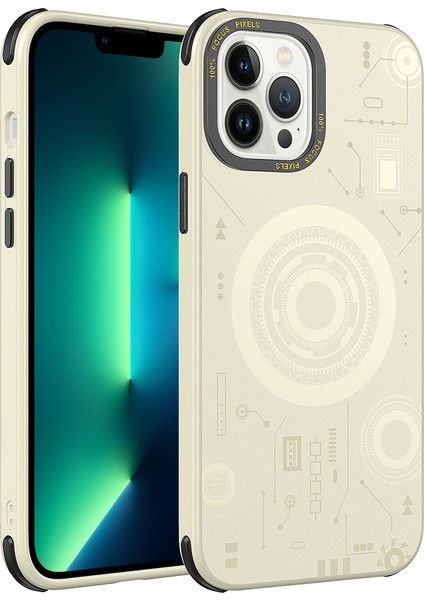 iPhone 13 Pro Max Uyumlu Tlzn Wireless Şarj Özellikli Desenli Hot Kapak-Gold