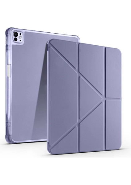 iPad Air 13 2025 M3 Kılıf Tlzn Tri Folding Kalem Bölmeli Standlı Kılıf - Mor