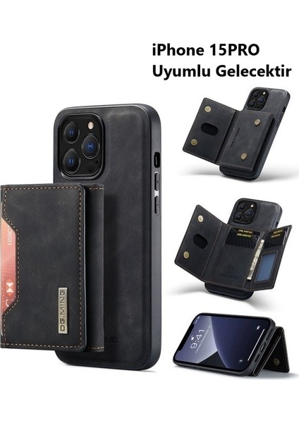 iPhone 15PRO Dg Mıng 2 Parça Ayrılabilir Güçlü Manyetik Cüzdanlı Kılıf