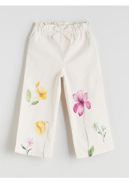 Yeni Sezon Beli Lastikli Cicekli Kiz Cocuk Pantolon - S5KO83Z1