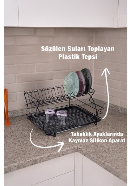 Delux Çift Katlı Ömürlük Paslanmaz Tepsili Kaşıklıklı Siyah Bulaşıklık Bulaşık Sepeti Tabaklık Bulaşık Kurutma Sepeti fiyatları