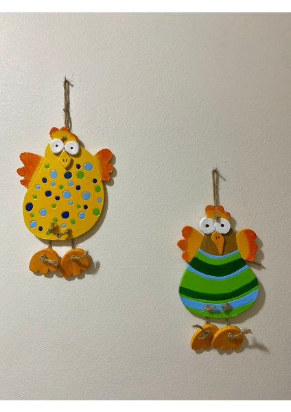 Duvar Dekorasyon Ürünleri, Balkon Bahçe Duvar Süsü, Seramik Dekoratif Tavuk Figürü - 2’li Set