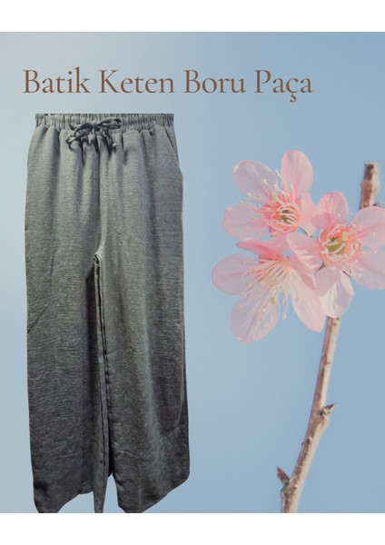 Incebelli Batik Keten Boru Paça Pantolon