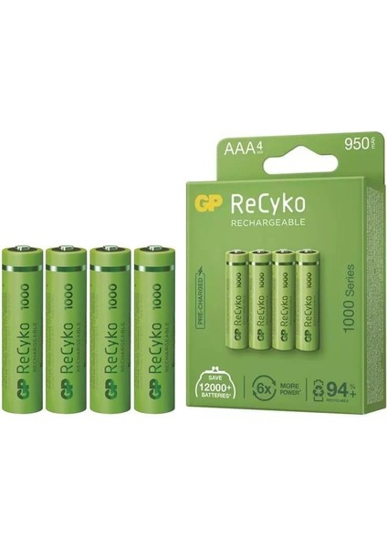 Recyko 950 Mah Aaa 4'lü Şarjlı Ince Kalem Pil GP100AAAHCE-2EB4 (GPRHC103E001)