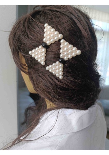 Boncuklu Fiyonklu Pens Toka 2'li