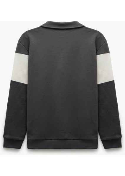Yeni Sezon Pamuklu Renk Bloklu Uzun Kollu Yarım Fermuarlı Sweatshirt fırsatları