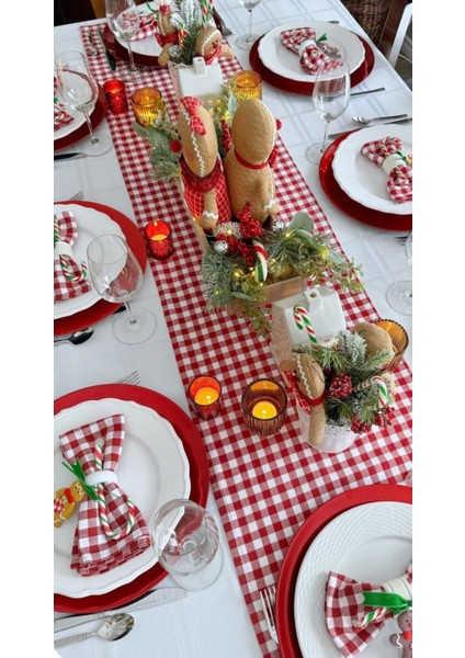 Piti Kareli Kırmızı Runner Sunum 40 x 110 cm