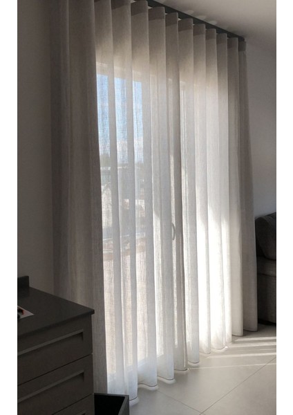 Modern Dökümlü Düz Tül Perde -Bej-Pileli Dikim -BJ585