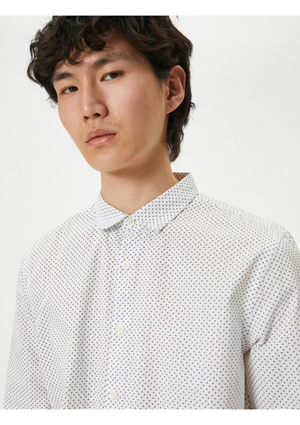 Yeni Sezon Slim Fit Gömlek Yarım Italyan Yaka Düğmeli Pamuklu