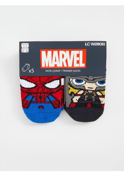 Yeni Sezon Spider-Man Desenli Erkek Cocuk Patik Corap 5'li - S59987Z4
