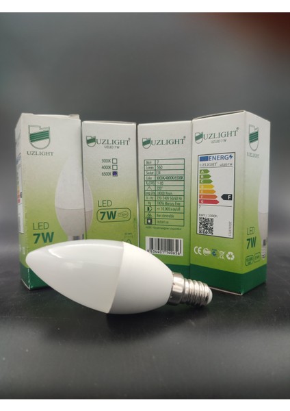 LED Ampul (E.14) Mum Ampul,beyaz Işık (7.watt=60 Watt)(4.adetli Paket)