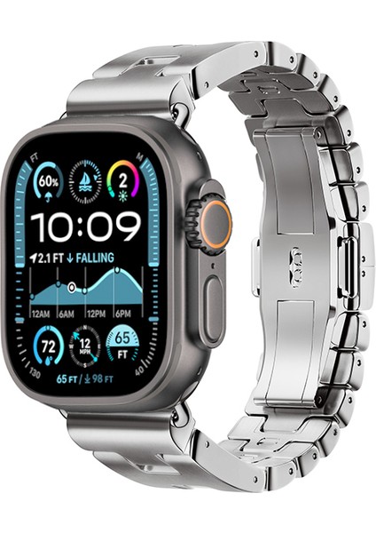 Apple Watch Ultra 49MM Tlzn KRD-125 Metal Kordon Strap Kayış-Gümüş