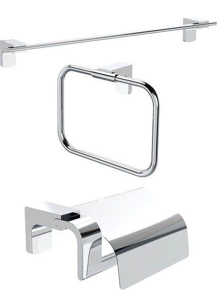 Premium Uzun Havluluk + Kare Yuvarlak Havluluk + Kapaklı Tuvalet Kağıtlık Banyo Seti